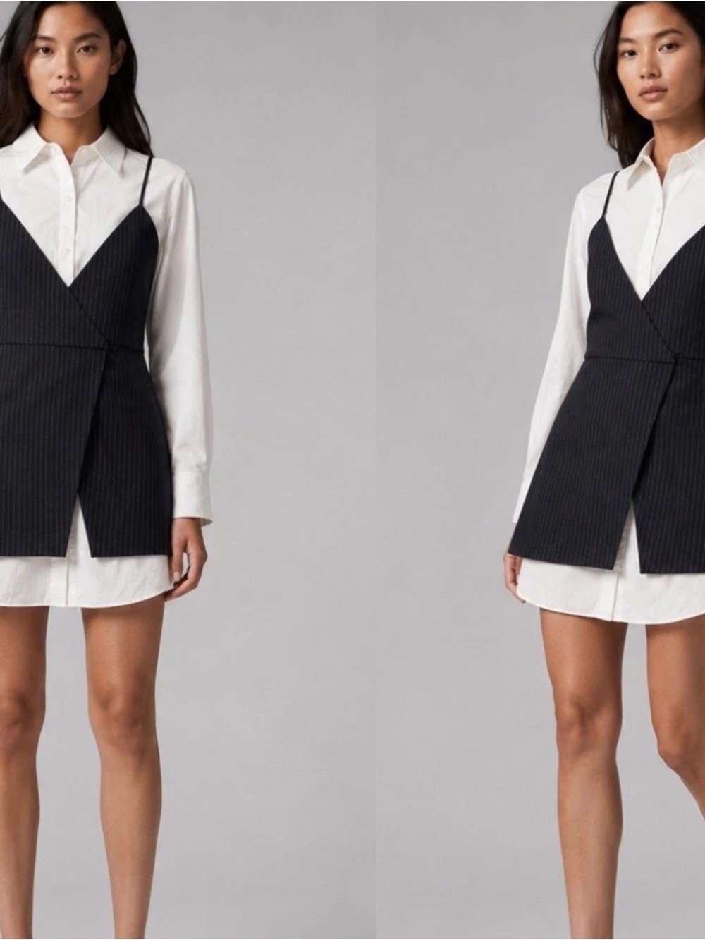 Zara Black and White Pinstripe Long Sleeve Shirt Dress | L